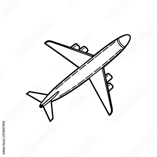 Airplane drawing black and white on transparent background