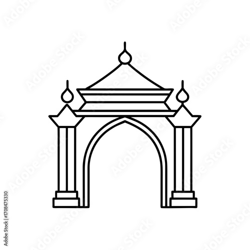 Outline of an asian archway on transparent background