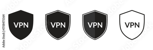 Vpn icon vector set . Vpn shield protecting private data