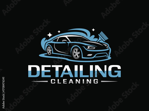 Modern car detailing and cleaning business logo design with sleek sports car