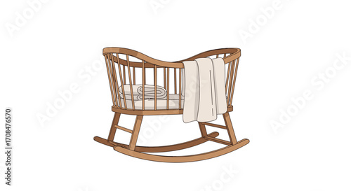 A beautifully crafted wooden rocking cradle for a baby. 