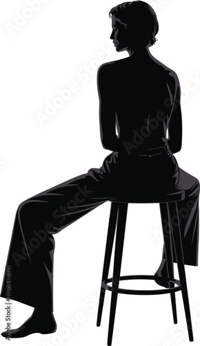 Silhouette of stylish woman sitting on stool with crossed legs modern fashion pose elegant minimal black and white vector