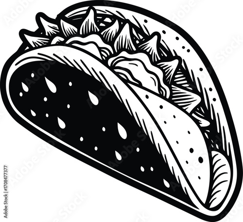 Vintage Black and White Taco Vector Illustration