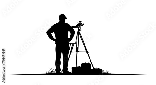 Confident photographer with camera gear ready for action in outdoor setting