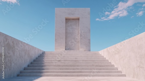 Wallpaper Mural A minimalist architectural structure with a large portal stands atop wide stairs against a clear blue sky. Torontodigital.ca