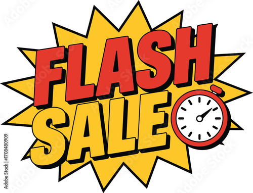 Dynamic flash sale graphic with clock icon promoting limited time deals