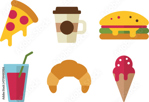 Collection of popular fast food and drink items arranged in a grid format for easy use