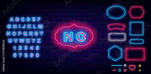 No neon sign. Denial and fail. Online chat message. Glowing sign. Shiny blue alphabet. Vector stock illustration