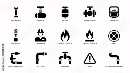 Gas Worker Icons: 15 Simple White Background Designs