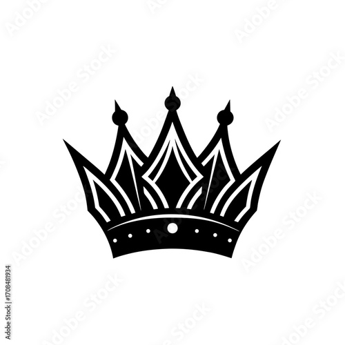 Detailed black and white crown illustration on transparent background