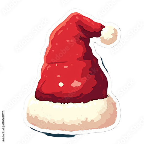 2D Sticker Vector Illustration Isolated Christmas Festive Santa Red Hat