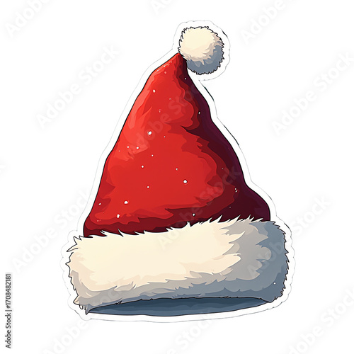 2D Sticker Vector Illustration Isolated Christmas Festive Santa Red Hat