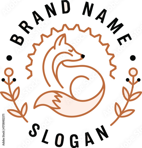 Minimalist circular fox logo design with brand name and slogan area