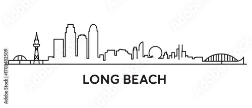 Long Beach Line Art skyline silhouette. Black Long Beach city design isolated. with white background