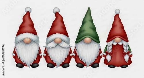 Whimsical Christmas Gnomes with Festive Hats for Holiday Decorations