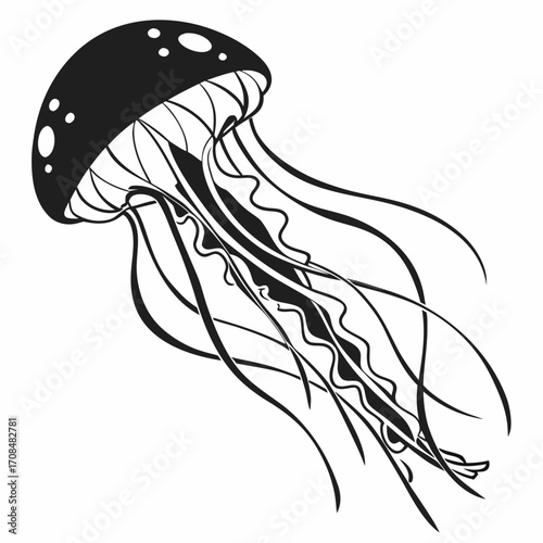 Black jellyfish silhouette isolated on white background