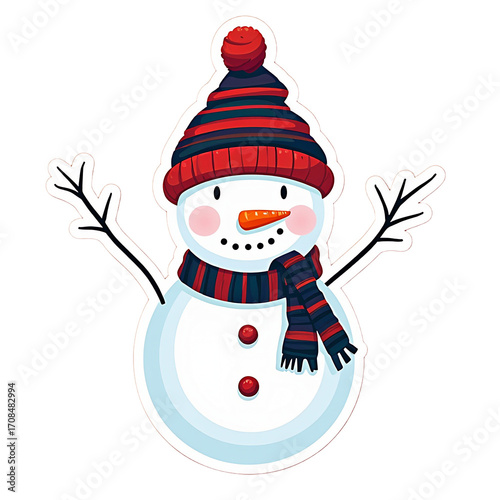 2D Sticker Vector Illustration Winter Festive Snowman Isolated transparent background