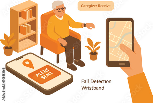 Senior Fall Detection & Alert System Vector

