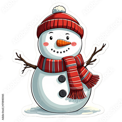 2D Sticker Vector Illustration Winter Festive Snowman Isolated transparent background