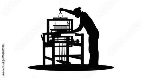 Skilled artisan meticulously operating a traditional loom, crafting textiles with focused dedication and artistry