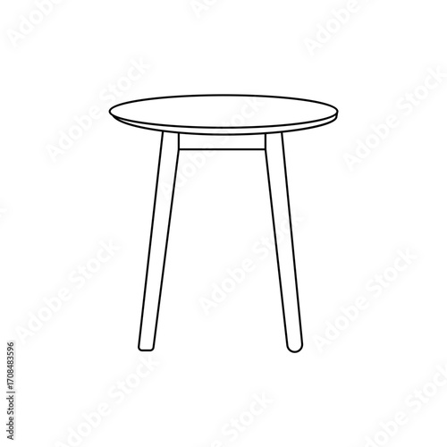 A clean line drawing of a round side table.
