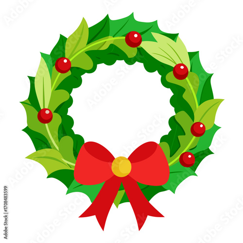 christmas wreath with holly berries