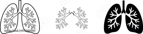 Three stylized human lungs showing different medical representations vector