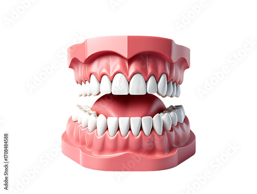 Realistic dental model demonstrating healthy white teeth and gums with anatomical detail on a plain background isolated on transparent background