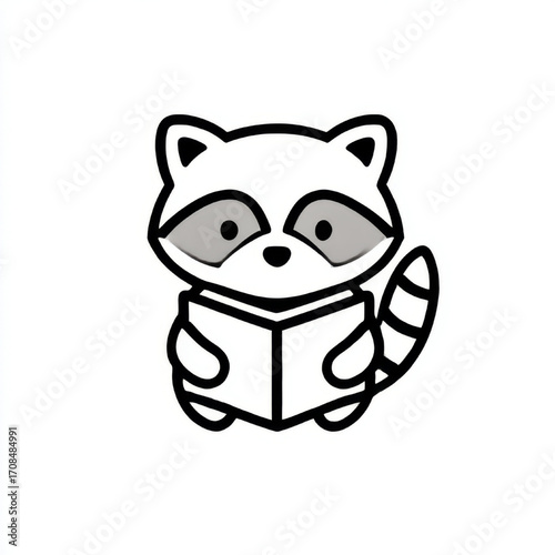  Adorable raccoon, studious and friendly, reading a book on a white background with copy space
