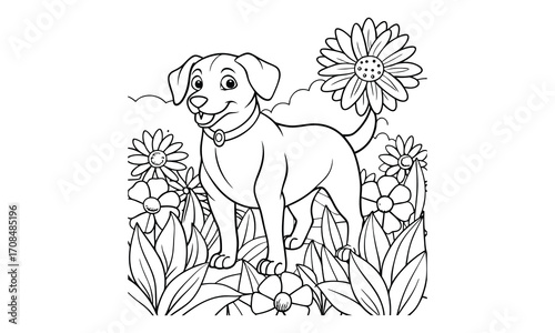 Lily Dog, kids line art doodle pattern design t shirt silhouette and vector, intricate line art design, relaxing printable, high-quality illustration for stress relief, art therapy activity.