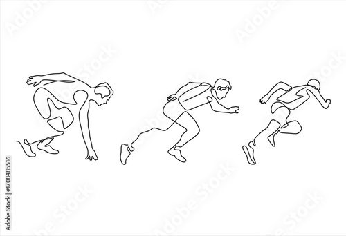 Runner in Motion Single Line Art Depicting the Stages of Sprinting. line icon-continuous line drawing. Editable stroke. 