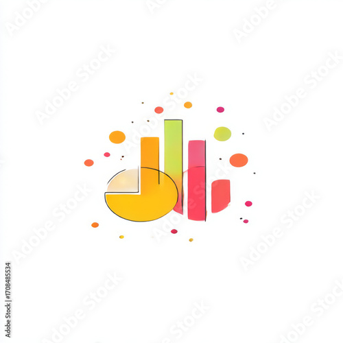 Abstract data visualization icon in vibrant colors, illustrating statistics and growth, with copy space