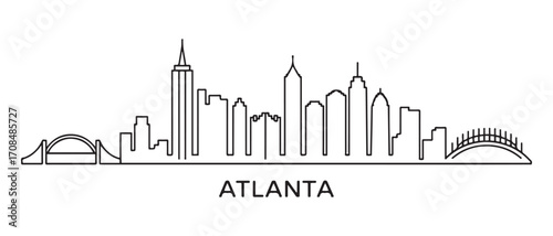 Atlanta Georgia Line Art  skyline silhouette. Black Atlanta city design isolated. with white background