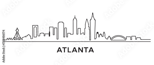 Atlanta Georgia Line Art  skyline silhouette. Black Atlanta city design isolated. with white background