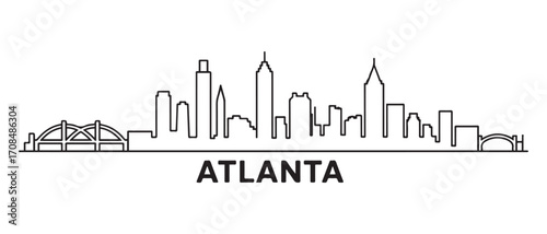 Atlanta Georgia Line Art  skyline silhouette. Black Atlanta city design isolated. with white background