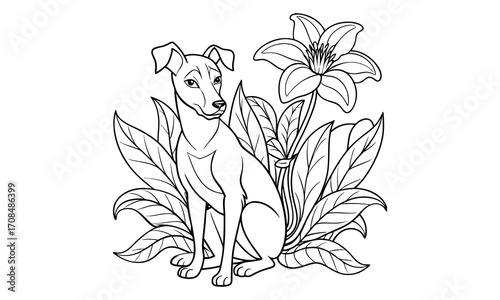 Lily Dog, kids line art doodle pattern design t shirt silhouette and vector, intricate line art design, relaxing printable, high-quality illustration for stress relief, art therapy activity.