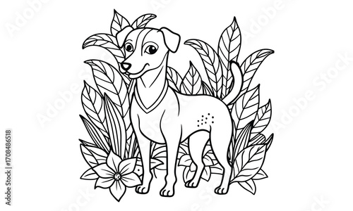 Lily Dog, kids line art doodle pattern design t shirt silhouette and vector, intricate line art design, relaxing printable, high-quality illustration for stress relief, art therapy activity.
