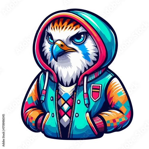 vector illustration of cute falcon hip hop