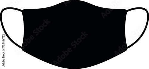 Simple black face mask front view minimalist graphic clean design element for healthcare and protection vector