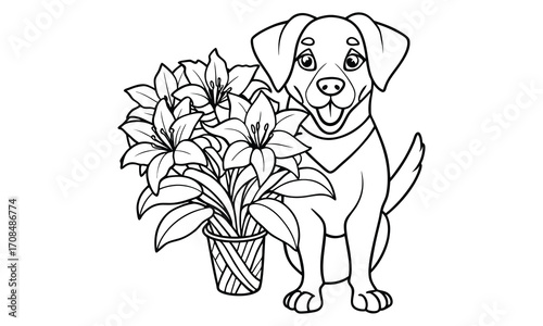 Lily Dog, kids line art doodle pattern design t shirt silhouette and vector, intricate line art design, relaxing printable, high-quality illustration for stress relief, art therapy activity.