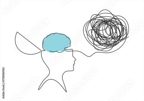Mental Confusion Depicting Overwhelmed Thoughts. line icon-continuous line drawing. Editable stroke.