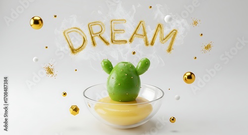 Whimsical green cactus with golden 