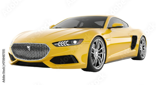 Isolated mustard-yellow sports car coupe on a neutral surface, impressive design and silhouette