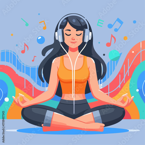premium Vector illustration of a young woman sitting cross-legged
