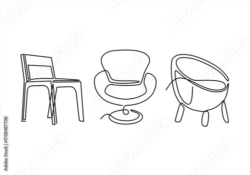 Minimalist Chair Line Art Collection. line icon-continuous line drawing. Editable stroke. 