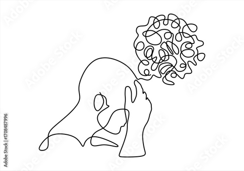 Mental Confusion Concept A Person with a Tangled Brain. line icon-continuous line drawing. Editable stroke. 