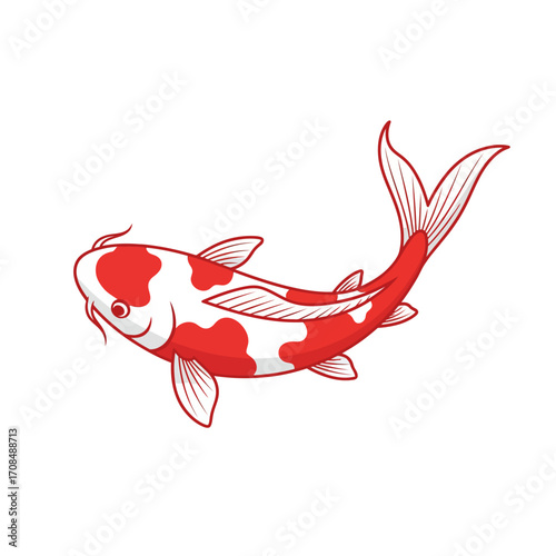 Japanese Koi Fish Vector, Minimal Aquatic Illustration, Traditional Symbol of Japan, Flat Fish Clipart Isolated on White