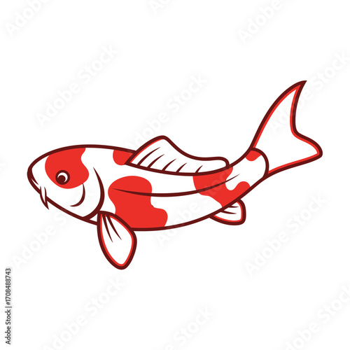 Japanese Koi Fish Vector, Minimal Aquatic Illustration, Traditional Symbol of Japan, Flat Fish Clipart Isolated on White
