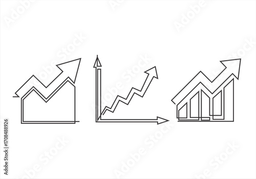 Business growth charts and graphs, rising arrow, progress, success concept. line icon-continuous line drawing. Editable stroke. 