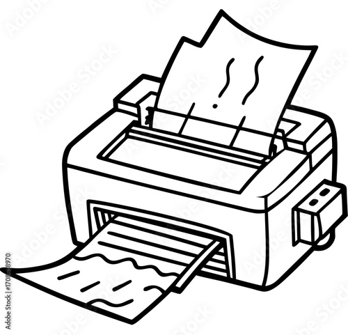 This sentence-style name captures the key elements: it's a colored illustration, it features a printer as the main subject, and it includes context from the tags like office, technology, and printing 